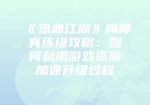 《热血江湖》梅柳真练级攻略:如何利用游戏资源加速升级过程