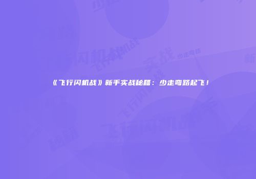 《飞行闪机战》新手实战秘籍：少走弯路起飞！