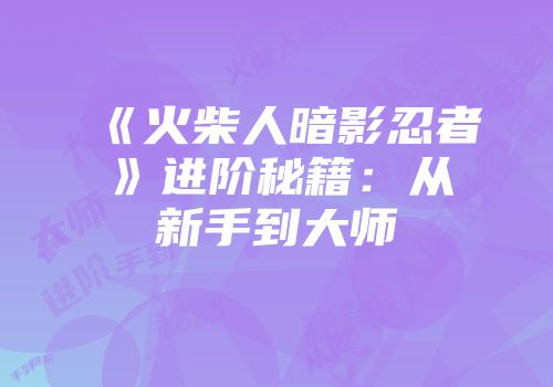 《火柴人暗影忍者》进阶秘籍：从新手到大师