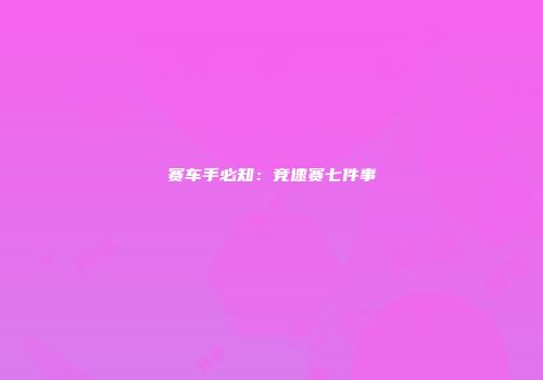 赛车手必知：竞速赛七件事