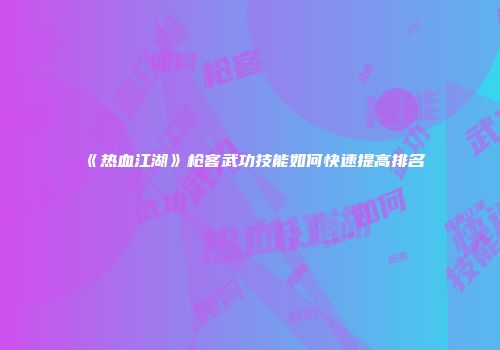 《热血江湖》枪客武功技能如何快速提高排名