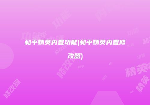 和平精英内置功能(和平精英内置修改器)