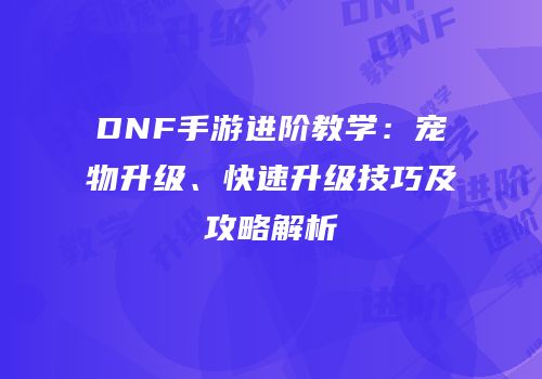 DNF手游进阶教学：宠物升级、快速升级技巧及攻略解析
