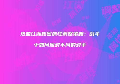 热血江湖枪客属性调整策略：战斗中如何应对不同的对手