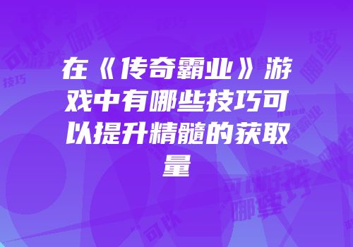 在《传奇霸业》游戏中有哪些技巧可以提升精髓的获取量