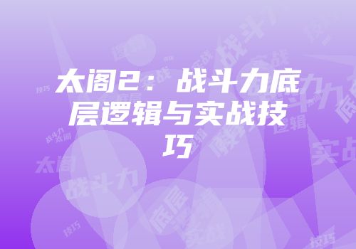 太阁2：战斗力底层逻辑与实战技巧