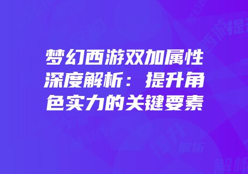 梦幻西游双加属性深度解析：提升角色实力的关键要素