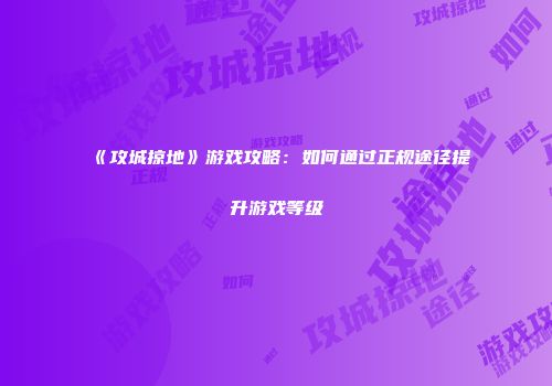 《攻城掠地》游戏攻略:如何通过正规途径提升游戏等级