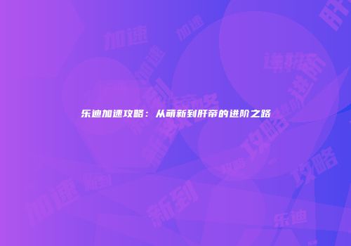 乐迪加速攻略：从萌新到肝帝的进阶之路