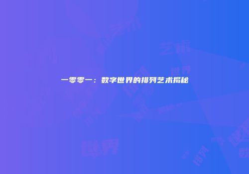 一零零一：数字世界的排列艺术揭秘