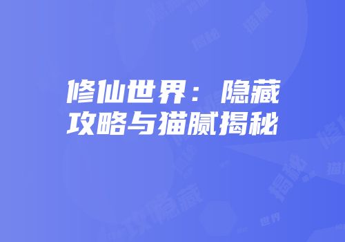 修仙世界：隐藏攻略与猫腻揭秘
