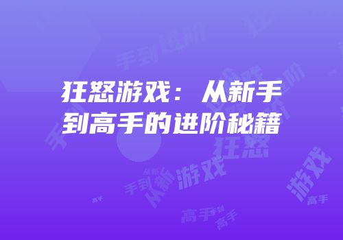 狂怒游戏：从新手到高手的进阶秘籍