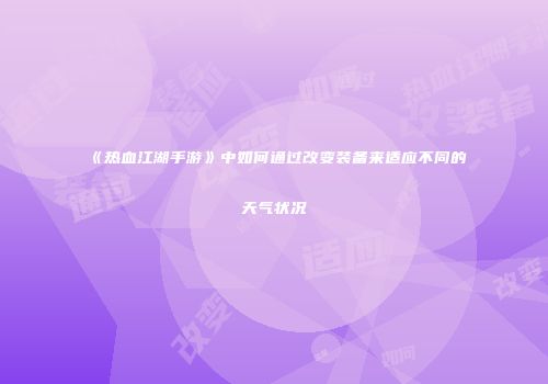 《热血江湖手游》中如何通过改变装备来适应不同的天气状况