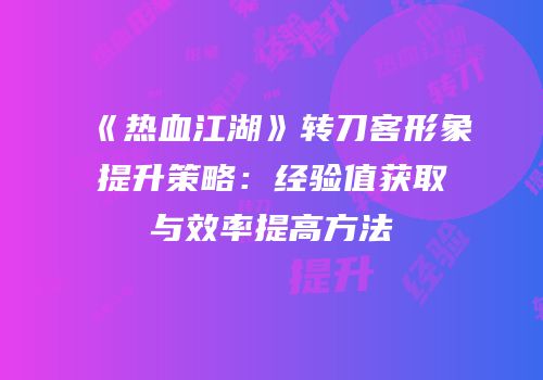 《热血江湖》转刀客形象提升策略：经验值获取与效率提高方法