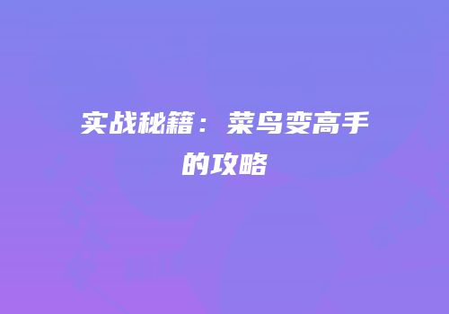 实战秘籍：菜鸟变高手的攻略