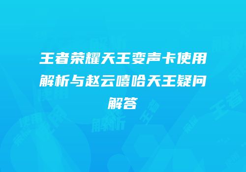 王者荣耀天王变声卡使用解析与赵云嘻哈天王疑问解答