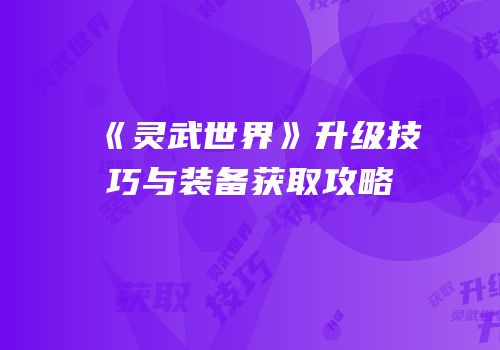 《灵武世界》升级技巧与装备获取攻略