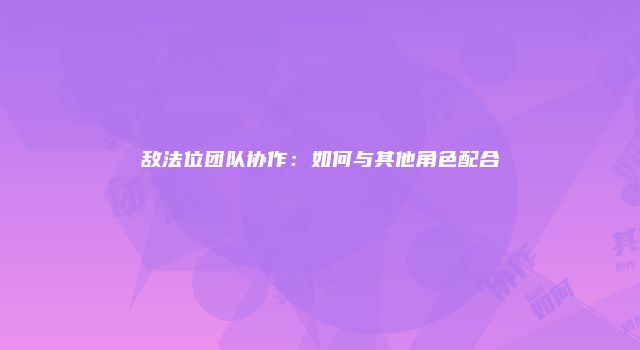 敌法位团队协作：如何与其他角色配合