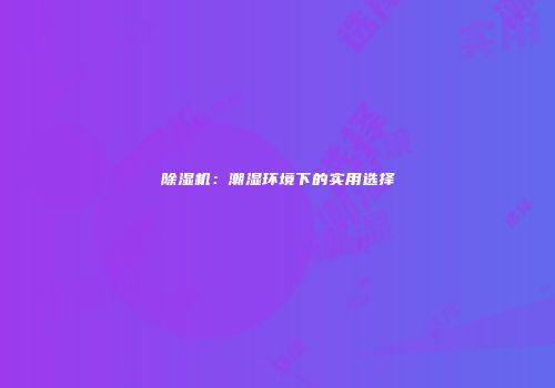 除湿机：潮湿环境下的实用选择