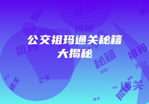 公交祖玛通关秘籍大揭秘