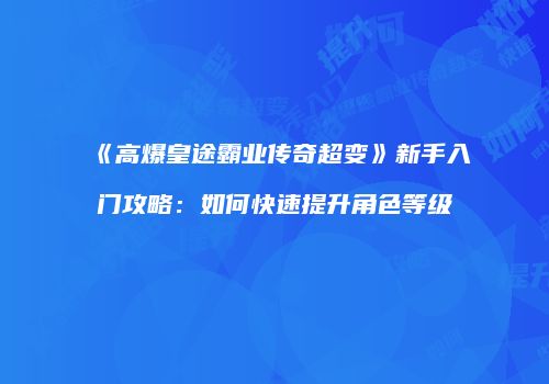《高爆皇途霸业传奇超变》新手入门攻略：如何快速提升角色等级