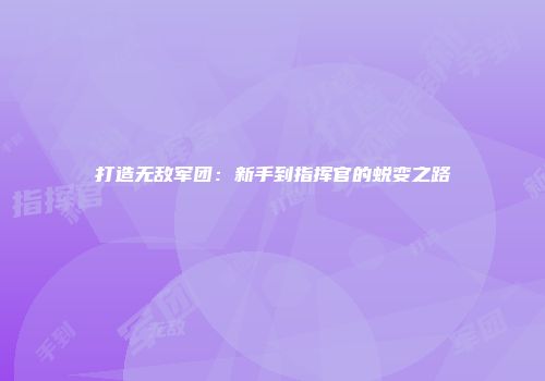 打造无敌军团：新手到指挥官的蜕变之路