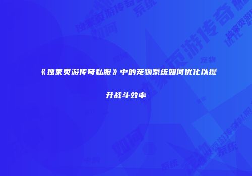 《独家页游传奇私服》中的宠物系统如何优化以提升战斗效率