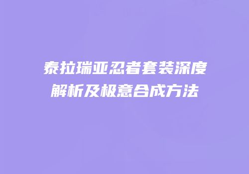 泰拉瑞亚忍者套装深度解析及极意合成方法