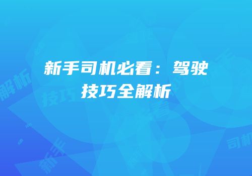 新手司机必看：驾驶技巧全解析