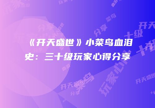 《开天盛世》小菜鸟血泪史：三十级玩家心得分享