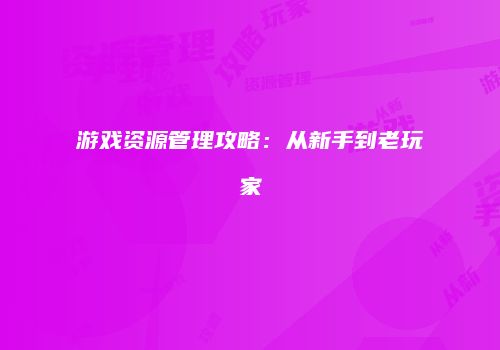 游戏资源管理攻略：从新手到老玩家