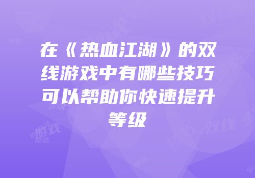 在《热血江湖》的双线游戏中有哪些技巧可以帮助你快速提升等级