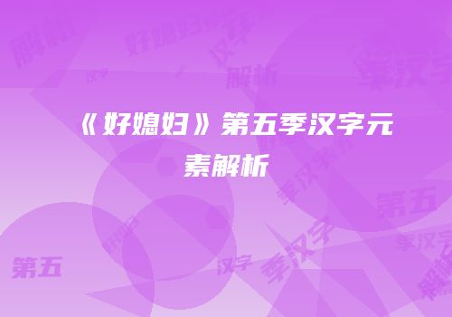 《好媳妇》第五季汉字元素解析