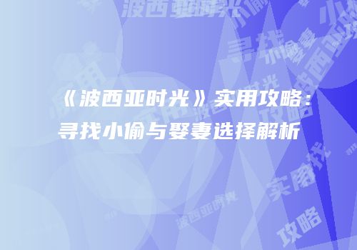 《波西亚时光》实用攻略：寻找小偷与娶妻选择解析