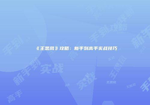 《王思凤》攻略：新手到高手实战技巧