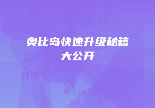 奥比岛快速升级秘籍大公开