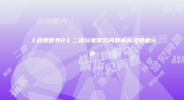 《战舰世界2》二级玩家常见问题解析及策略分享