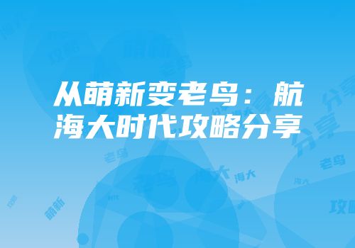 从萌新变老鸟：航海大时代攻略分享
