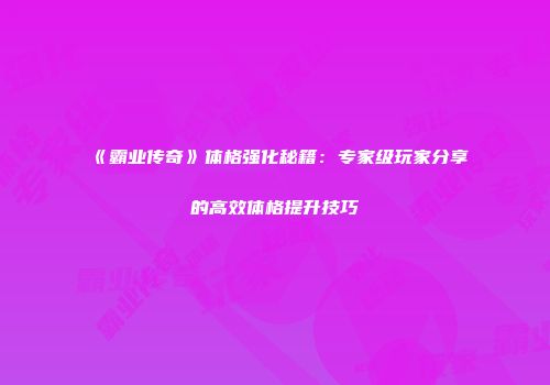 《霸业传奇》体格强化秘籍：专家级玩家分享的高效体格提升技巧