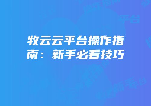 牧云云平台操作指南：新手必看技巧