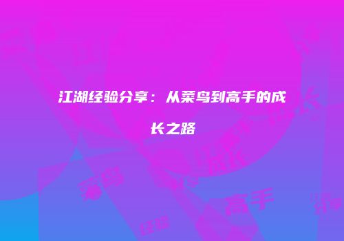 江湖经验分享：从菜鸟到高手的成长之路
