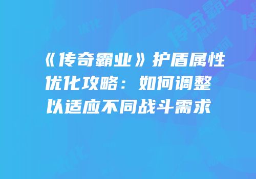 《传奇霸业》护盾属性优化攻略：如何调整以适应不同战斗需求