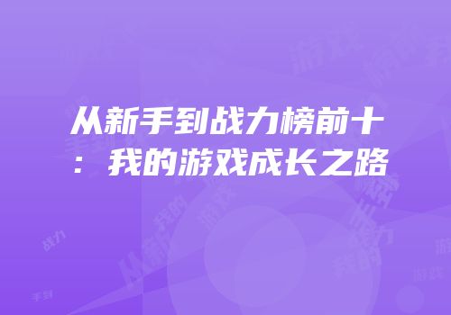 从新手到战力榜前十：我的游戏成长之路