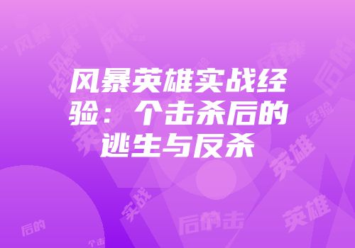 风暴英雄实战经验：个击杀后的逃生与反杀