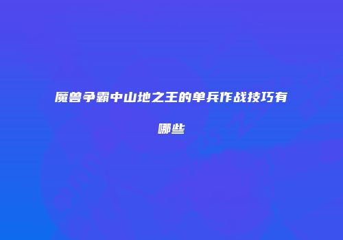魔兽争霸中山地之王的单兵作战技巧有哪些