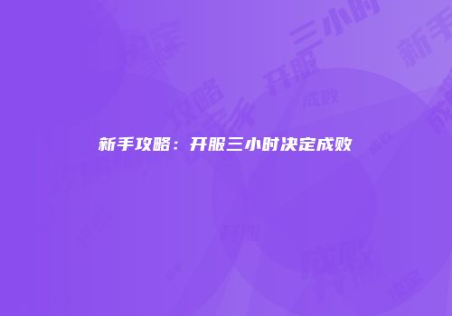 新手攻略：开服三小时决定成败