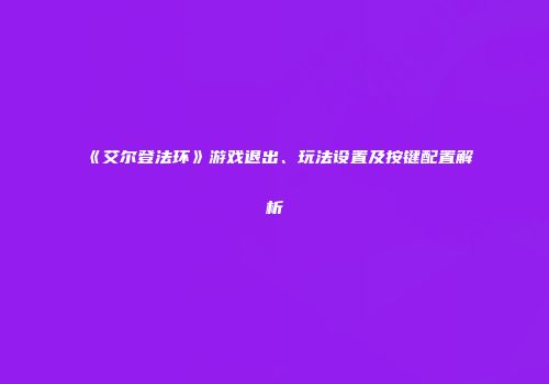 《艾尔登法环》游戏退出、玩法设置及按键配置解析