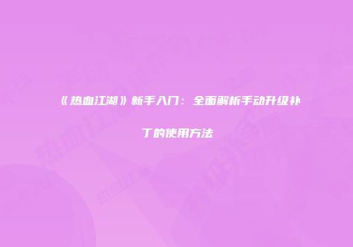 《热血江湖》新手入门：全面解析手动升级补丁的使用方法
