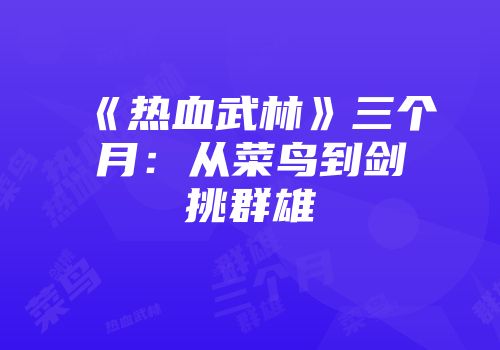 《热血武林》三个月：从菜鸟到剑挑群雄