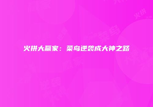 火拼大赢家：菜鸟逆袭成大神之路